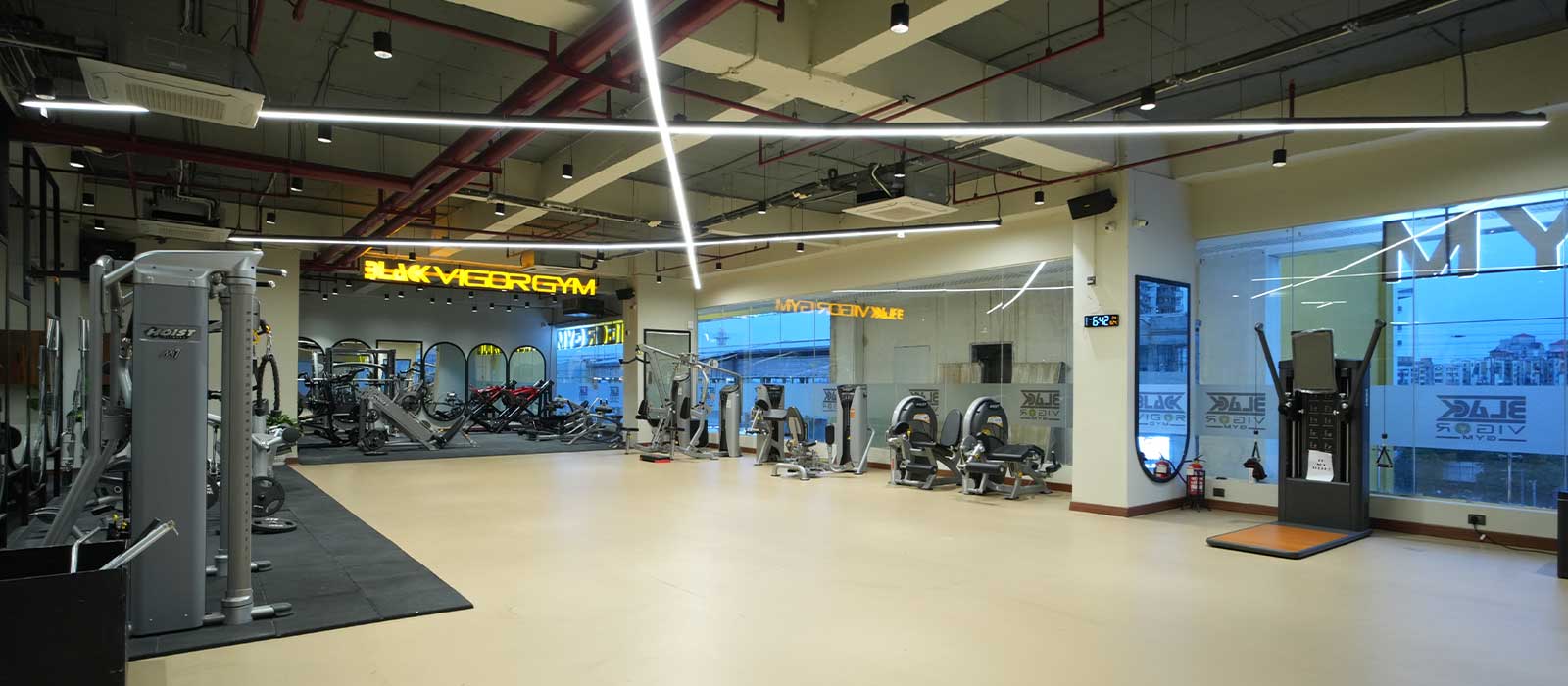 Gym interior with modern equipment